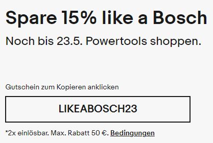 Ebay: 15 Prozent Rabatt auf Bosch-Artikel