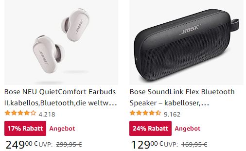 Amazon: Bose-Sale mit Kopfhörern und Bluetooth-Lautsprechern