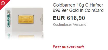 Ebay: 10-Gramm-Goldbarren für 616,90 Euro frei Haus