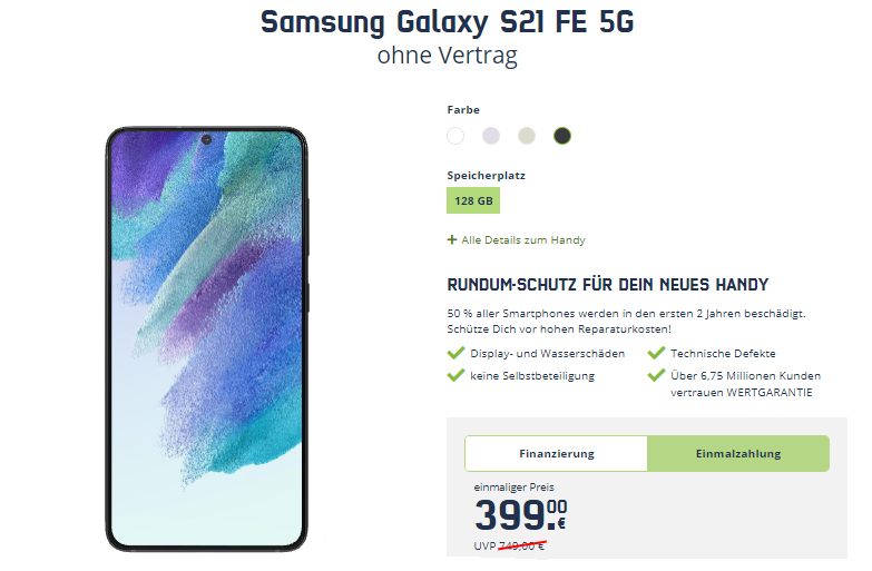 Freenet: Samsung Galaxy S21 FE 5G für 399 Euro