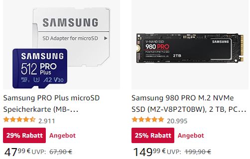 Samsung: Speicherkarten und SSDs mit Rabatt