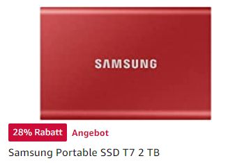Amazon: "Samsung Portable SSD T7" mit zwei TByte für 121,99 Euro
