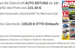 Auto Zeitung: Jahresabo für 96,40 Euro mit Gutschein über 100 Euro