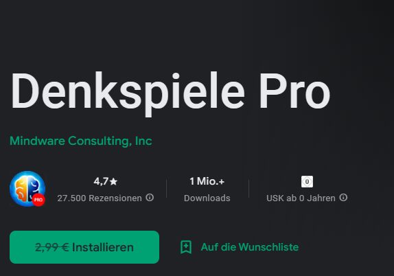 Gratis: Denkspiele Pro für 0 statt 2,99 Euro