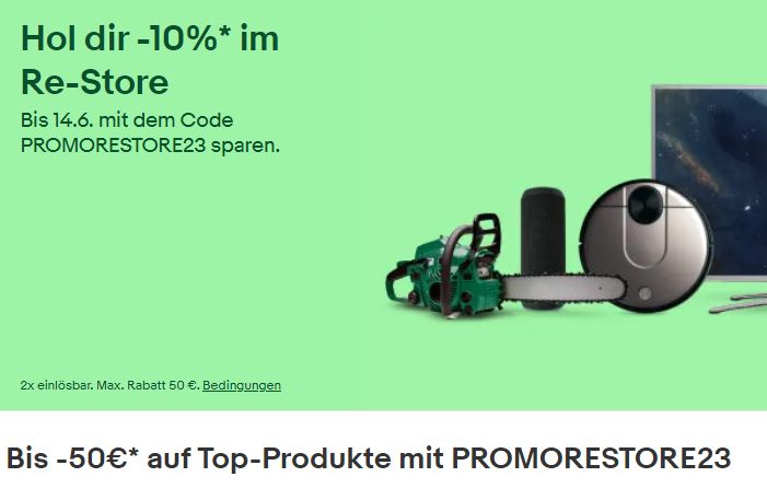 Ebay: 10 Prozent Rabatt auf Re-Store-Artikel