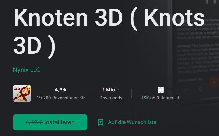 Gratis: App "Knoten 3D" im Wert von 6,49 Euro zum Nulltarif