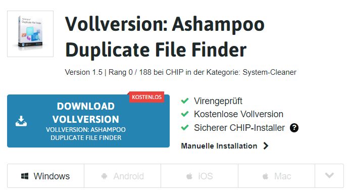 Gratis: Vollversion "Ashampoo Duplicate File Finder" zum Download