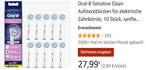 Oral-B: Zehnerpack Aufsteckbürsten für 27,99 Euro