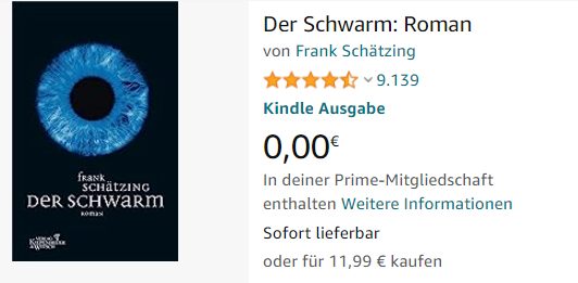 Gratis: eBook "Der Schwarm" für Prime-Kunden zum Nulltarif