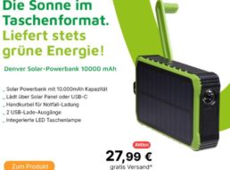 Völkner: Solar-Powerbank „Denver PSO-10012“ für 27,99 Euro frei Haus