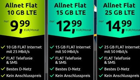 Telekom-Netz: Telefonflat mit 10 - 25 GByte LTE ab 9,99 Euro