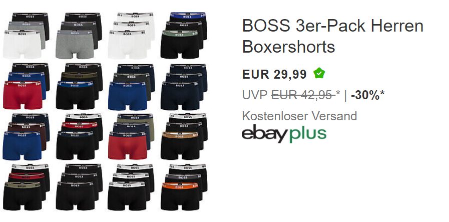 Boss: Dreierpack Boxershorts für 29,99 Euro frei Haus