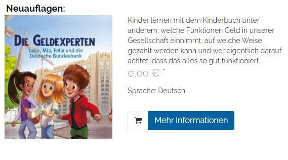 Gratis: Kinderbuch "Die Geldexperten" bei der Bundesbank frei Haus