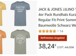 Jack & Jones: Viererpack Shirts bei Amazon für 38,24 Euro