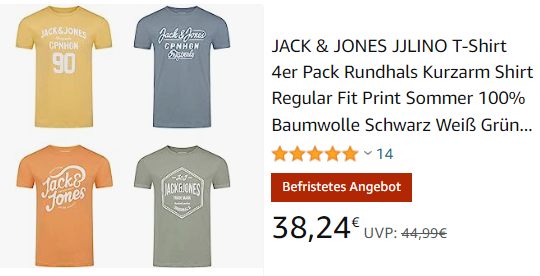 Jack & Jones: Viererpack Shirts bei Amazon für 38,24 Euro