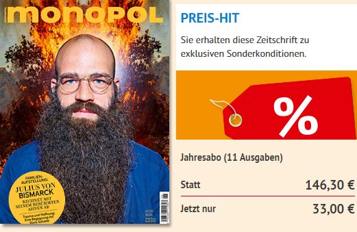 Monopol: Jahresabo für 33 statt 146,30 Euro