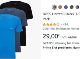 Boss: T-Shirts im Dreierpack für 29 Euro via Amazon Prime