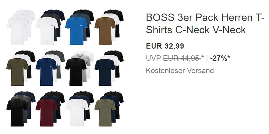 Boss: T-Shirts im Dreierpack für 32,99 Euro