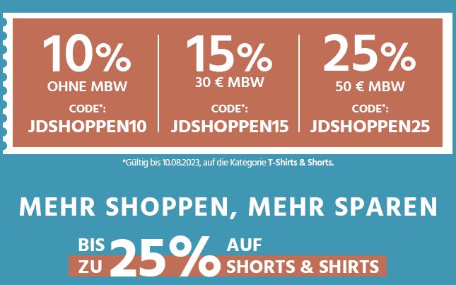 Jeans Direct: Bis zu 25 Prozent Rabatt auf Shirts und Shorts