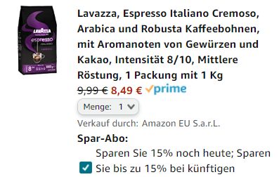 Amazon: "Lavazza Espresso Italiano" für 8,49 Euro