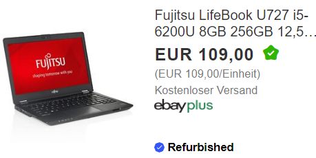 Ebay: Fujitsu LifeBook U727 als B-Ware für 104 Euro