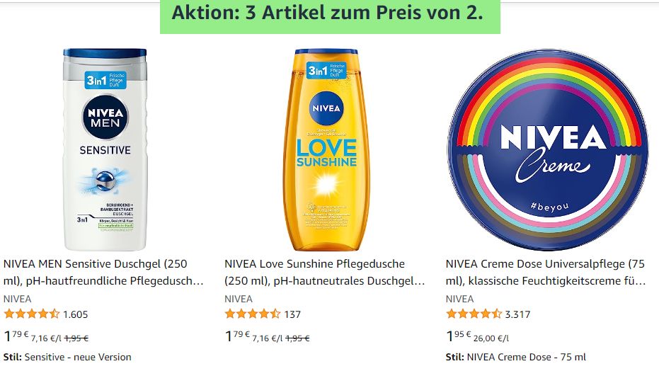 Amazon: Drei Niea-Artikel zum Preis von zweien