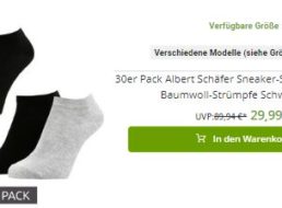 Outlet46: 30er-Pack Sneakersocken für 29,99 Euro frei Haus