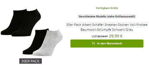 Outlet46: 30er-Pack Sneakersocken für 29,99 Euro frei Haus