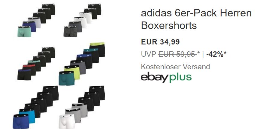 Adidas: Sechserpack Boxershorts für 34,99 Euro