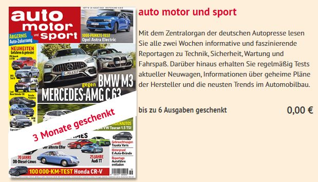 Knaller: "auto motor und sport" drei Monate gratis frei Haus