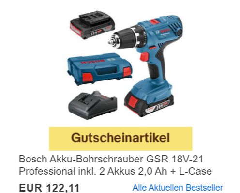 Ebay: "Bosch Akku-Bohrschrauber GSR 18V-21" für 109,90 Euro frei Haus