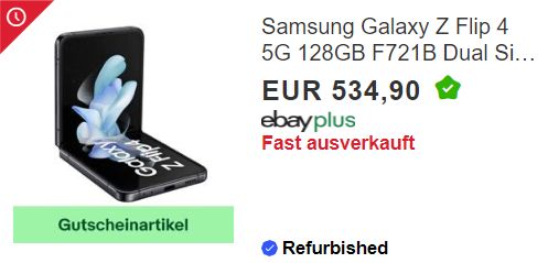 Ebay: "Samsung Galaxy Z Flip 4" als B-Ware für 484,90 Euro