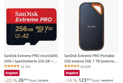 Sandisk: "Extreme Pro" mit 256 GByte für 26,99 Euro