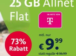 Telekom-Netz: 25 GByte LTE & Telefonflat für 9,99 Euro