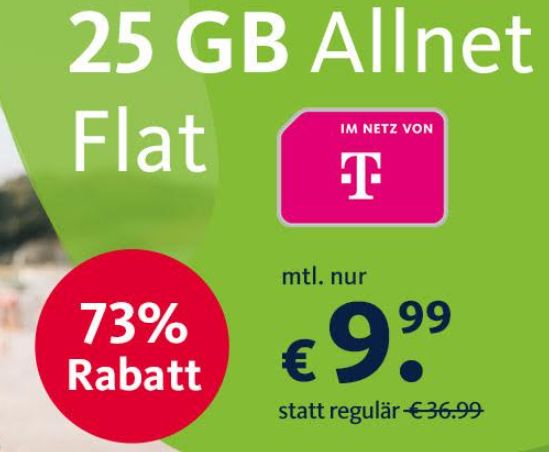 Telekom-Netz: 25 GByte LTE & Telefonflat für 9,99 Euro