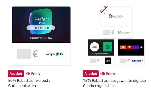 Amazon: Guthabenkarten mit 15 bis 50 Prozent Rabatt