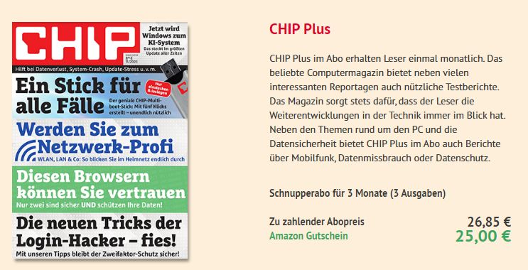 Chip Plus: Drei Ausgaben mit DVD für 26,85 mit Amazon-Gutschein