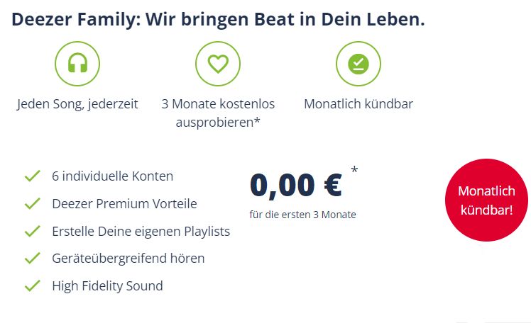 Gratis: Deezer Family 3 Monate zum Nulltarif