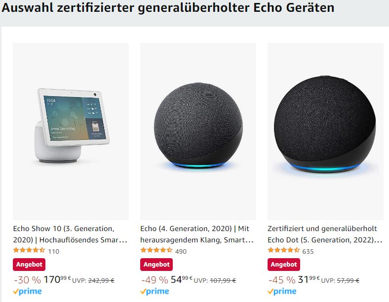 Amazon: Generalüberholte Echo-Lautsprecher ab 31,99 Euro