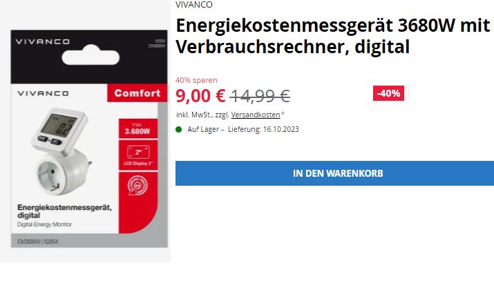 Vivanco: Energiekostenmessgerät für 9 Euro plus Versand