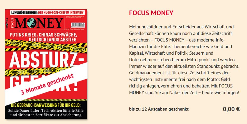 Gratis: "Focus Money" 90 Tage zum Nulltarif frei Haus