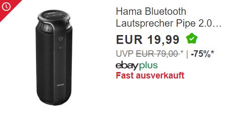 Ebay: "Hama Bluetooth Lautsprecher Pipe 2.0" für 19,99 Euro frei Haus