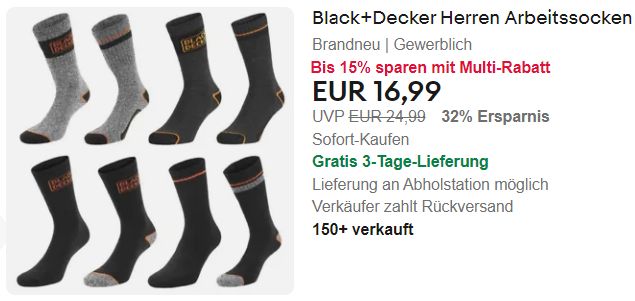 Ebay: Zehnerpack Herren-Arbeitssocken für 16,99 Euro