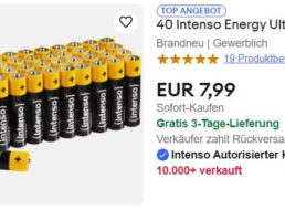 Ebay: 40er-Pack AAA-Batterien von Intenso für 7,99 Euro