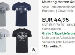 Ebay: Mustang-Shirts im Viererpack ab 38,21 Euro