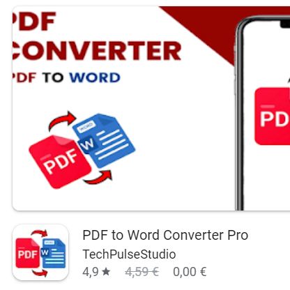 Gratis: "PDF to Word Converter Pro" für 0 statt 4,59 Euro