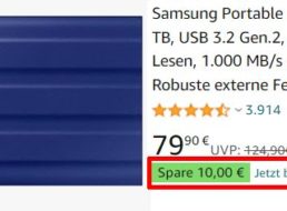 Amazon: „Samsung Portable SSD T7 Shield“ für 69,90 Euro