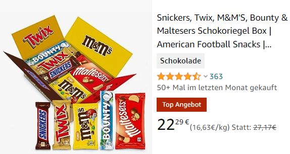 Amazon: Schokoriegel-Großpackung für 22,29 Euro