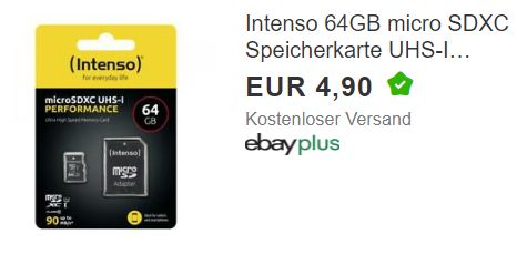 Ebay: Intenso SDXC für 4,90 Euro frei Haus