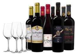 Weinbörse: Luxus-Weinpaket mit 8 Flaschen und 4 Gläsern für 55,99 Euro